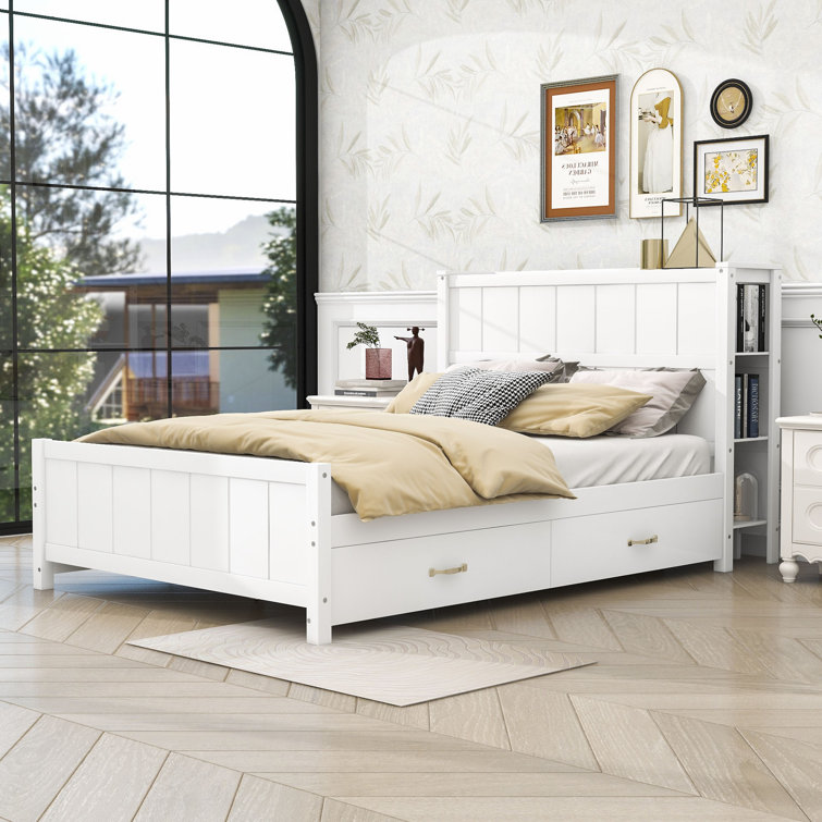 White wood deals full platform bed